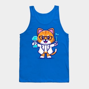 Cute Cat Scientist Cartoon Tank Top